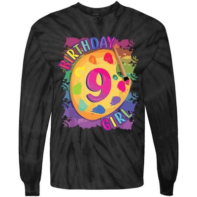 Nine Year Old Birthday Girl Painting Party Brush And Palette Tie-Dye Long Sleeve Shirt