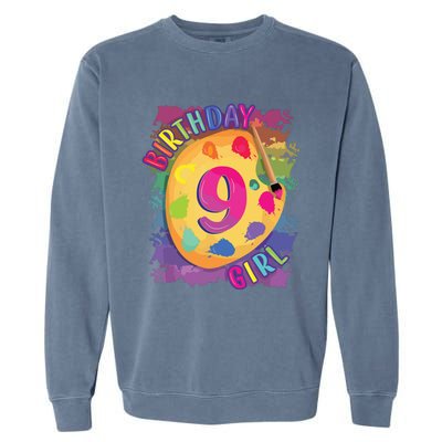 Nine Year Old Birthday Girl Painting Party Brush And Palette Garment-Dyed Sweatshirt