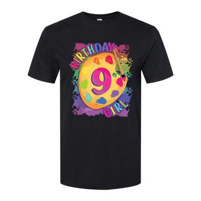 Nine Year Old Birthday Girl Painting Party Brush And Palette Softstyle CVC T-Shirt