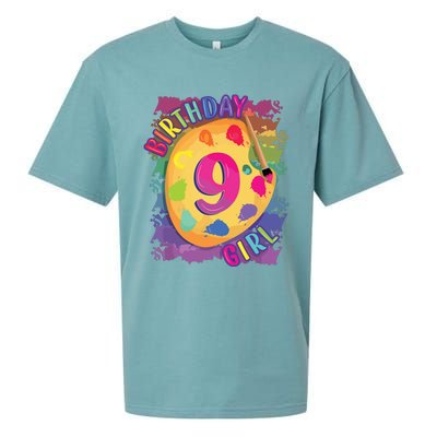 Nine Year Old Birthday Girl Painting Party Brush And Palette Sueded Cloud Jersey T-Shirt