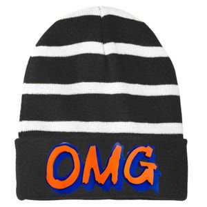 New York Omg Top Aligned Striped Beanie with Solid Band