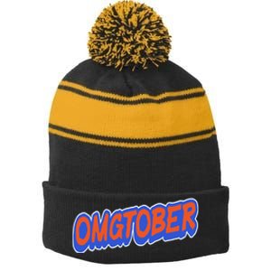 New York Omgtober Baseball Fans Stripe Pom Pom Beanie