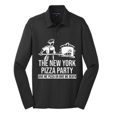 New York Pizza Party Give Me Pizza or Give Me Death Funny Silk Touch Performance Long Sleeve Polo