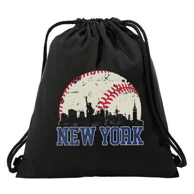 New York Retro Baseball Lover Met At Game Day Drawstring Bag