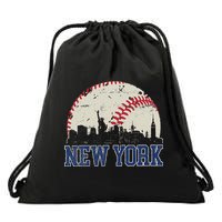 New York Retro Baseball Lover Met At Game Day Drawstring Bag