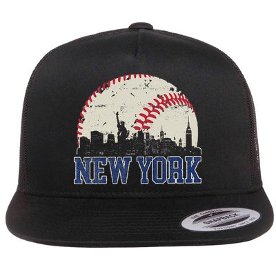 New York Retro Baseball Lover Met At Game Day Flat Bill Trucker Hat
