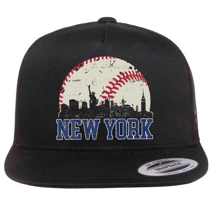 New York Retro Baseball Lover Met At Game Day Flat Bill Trucker Hat