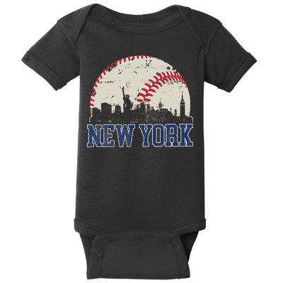 New York Retro Baseball Lover Met At Game Day Baby Bodysuit