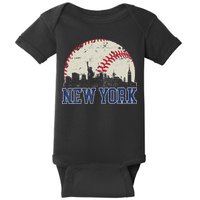 New York Retro Baseball Lover Met At Game Day Baby Bodysuit