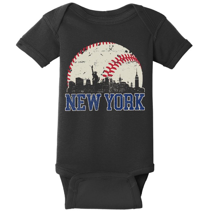 New York Retro Baseball Lover Met At Game Day Baby Bodysuit