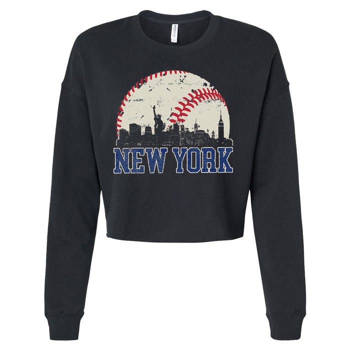 New York Retro Baseball Lover Met At Game Day Cropped Pullover Crew