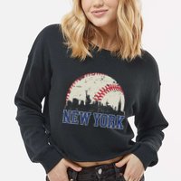 New York Retro Baseball Lover Met At Game Day Cropped Pullover Crew