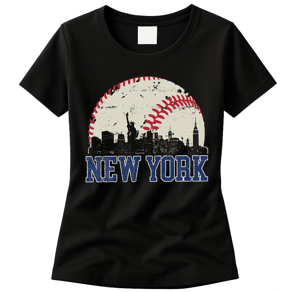 New York Retro Baseball Lover Met At Game Day Womens T-Shirt