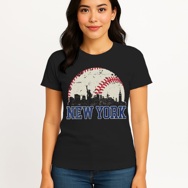 New York Retro Baseball Lover Met At Game Day Womens T-Shirt