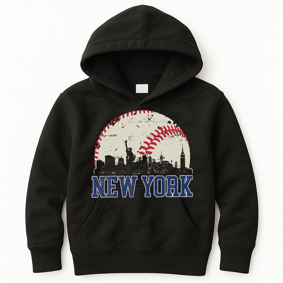 New York Retro Baseball Lover Met At Game Day Kids Hoodie