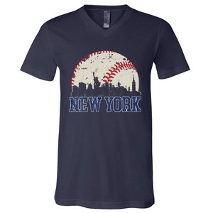 New York Retro Baseball Lover Met At Game Day V-Neck T-Shirt