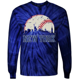 New York Retro Baseball Lover Met At Game Day Tie-Dye Long Sleeve Shirt