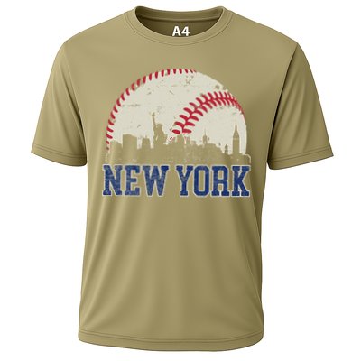 New York Retro Baseball Lover Met At Game Day Cooling Performance Crew T-Shirt