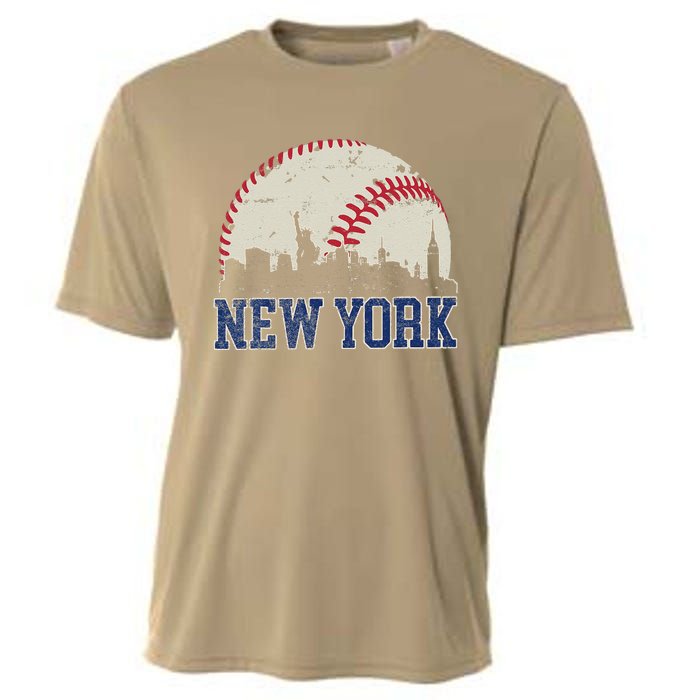 New York Retro Baseball Lover Met At Game Day Cooling Performance Crew T-Shirt