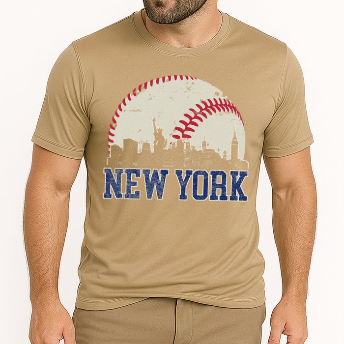 New York Retro Baseball Lover Met At Game Day Cooling Performance Crew T-Shirt