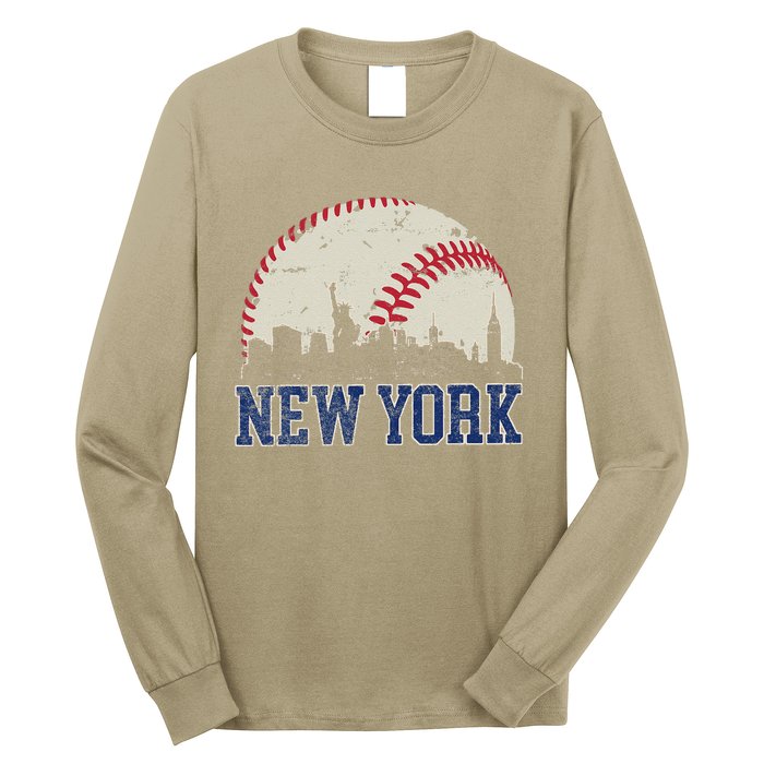 New York Retro Baseball Lover Met At Game Day Long Sleeve Shirt