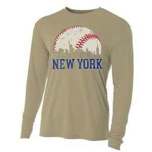 New York Retro Baseball Lover Met At Game Day Cooling Performance Long Sleeve Crew