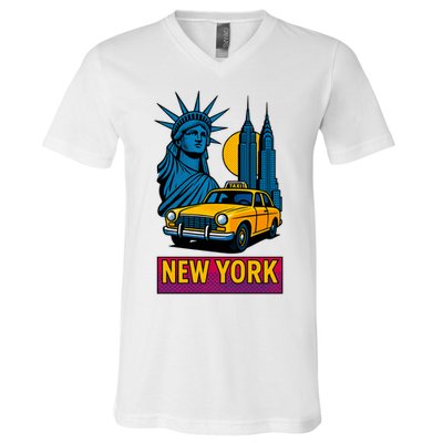 New York Retro Style V-Neck T-Shirt