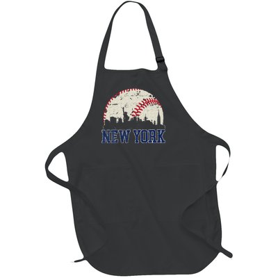 New York Retro Baseball Lover Met At Game Day Full-Length Apron With Pockets