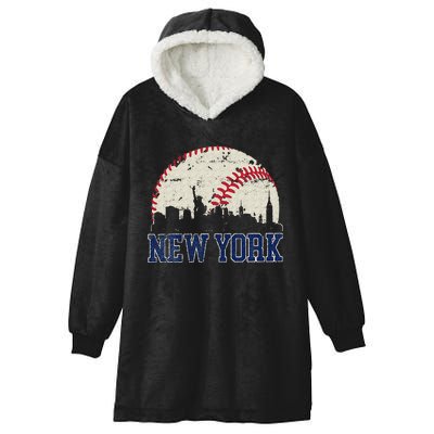 New York Retro Baseball Lover Met At Game Day Hooded Wearable Blanket