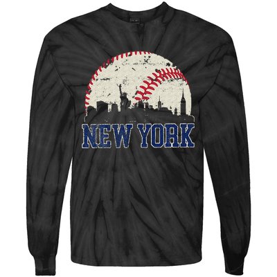 New York Retro Baseball Lover Met At Game Day Tie-Dye Long Sleeve Shirt