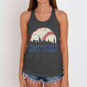 New York Retro Baseball Lover Met At Game Day Women's Knotted Racerback Tank