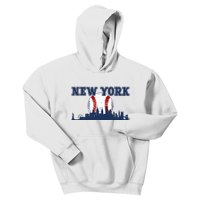 New York Retro Baseball Lover Met At Game Day Kids Hoodie