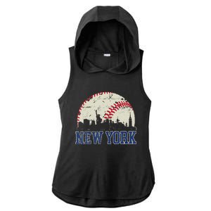 New York Retro Baseball Lover Met At Game Day Ladies PosiCharge Tri-Blend Wicking Draft Hoodie Tank