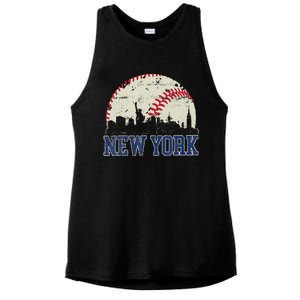 New York Retro Baseball Lover Met At Game Day Ladies PosiCharge Tri-Blend Wicking Tank