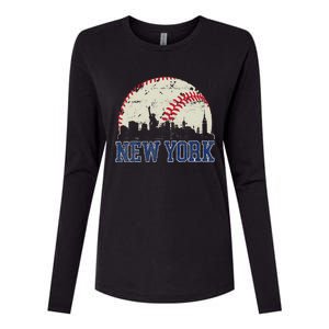 New York Retro Baseball Lover Met At Game Day Womens Cotton Relaxed Long Sleeve T-Shirt