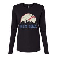 New York Retro Baseball Lover Met At Game Day Womens Cotton Relaxed Long Sleeve T-Shirt