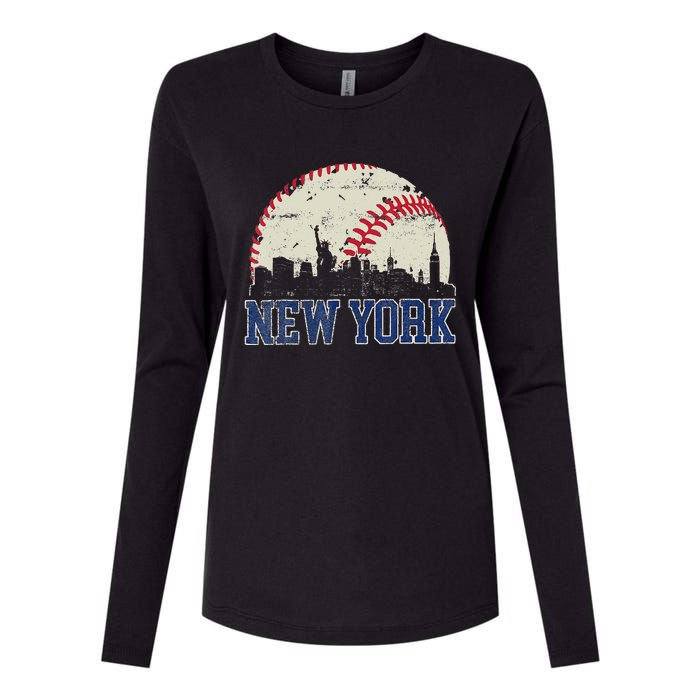 New York Retro Baseball Lover Met At Game Day Womens Cotton Relaxed Long Sleeve T-Shirt