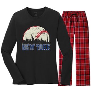 New York Retro Baseball Lover Met At Game Day Women's Long Sleeve Flannel Pajama Set 