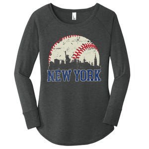 New York Retro Baseball Lover Met At Game Day Women's Perfect Tri Tunic Long Sleeve Shirt