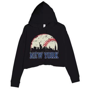 New York Retro Baseball Lover Met At Game Day Crop Fleece Hoodie