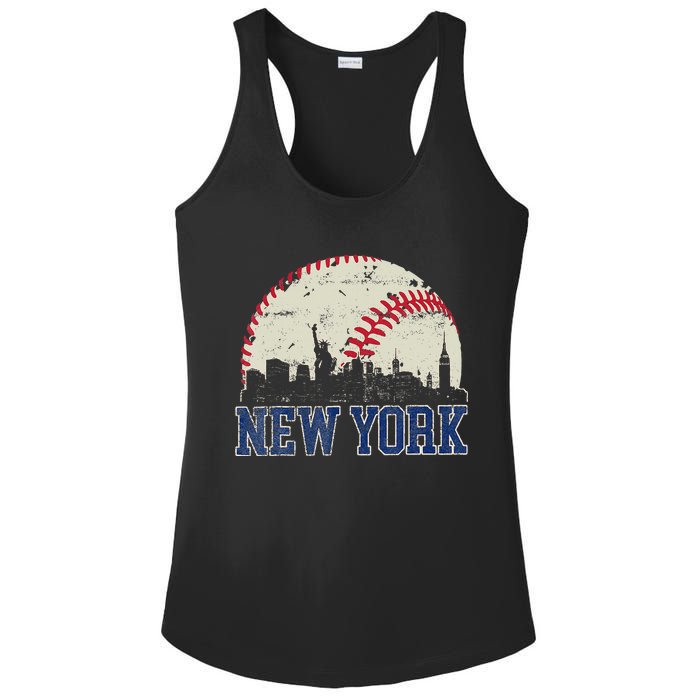 New York Retro Baseball Lover Met At Game Day Ladies PosiCharge Competitor Racerback Tank