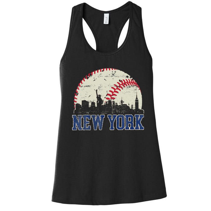 New York Retro Baseball Lover Met At Game Day Women's Racerback Tank