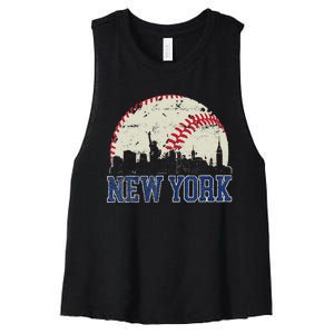 New York Retro Baseball Lover Met At Game Day Women's Racerback Cropped Tank