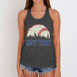 New York Retro Baseball Lover Met At Game Day Women's Knotted Racerback Tank