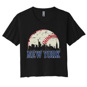 New York Retro Baseball Lover Met At Game Day Women's Crop Top Tee