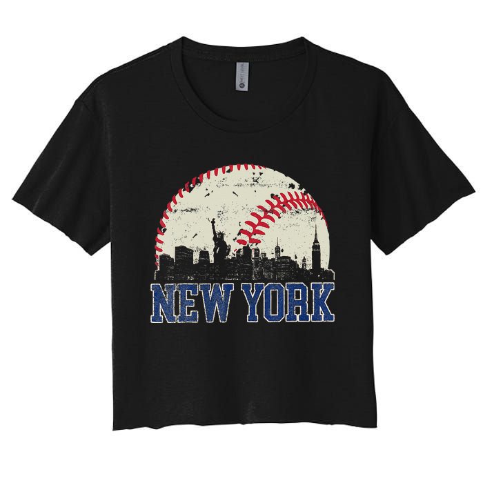 New York Retro Baseball Lover Met At Game Day Women's Crop Top Tee