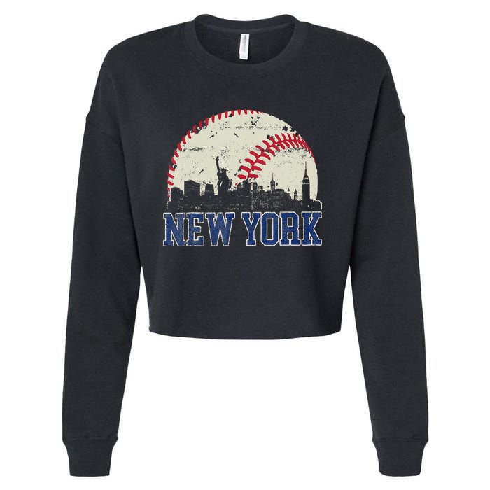 New York Retro Baseball Lover Met At Game Day Cropped Pullover Crew