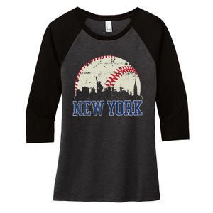 New York Retro Baseball Lover Met At Game Day Women's Tri-Blend 3/4-Sleeve Raglan Shirt