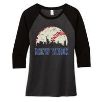 New York Retro Baseball Lover Met At Game Day Women's Tri-Blend 3/4-Sleeve Raglan Shirt