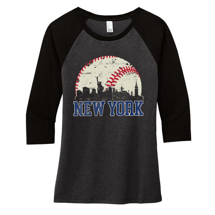 New York Retro Baseball Lover Met At Game Day Women's Tri-Blend 3/4-Sleeve Raglan Shirt